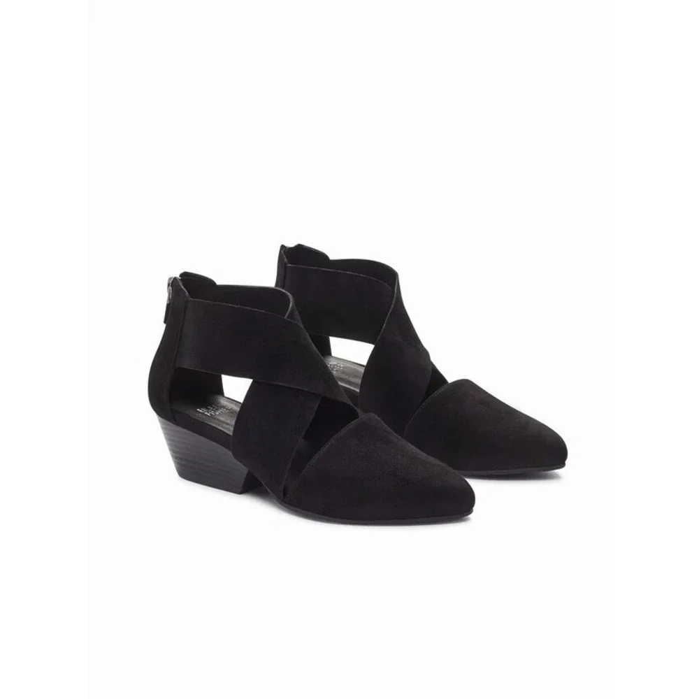 Eileen Fisher Black Suede Vera Pump Wrap Ankle Strap & Zipper Heel Size 5